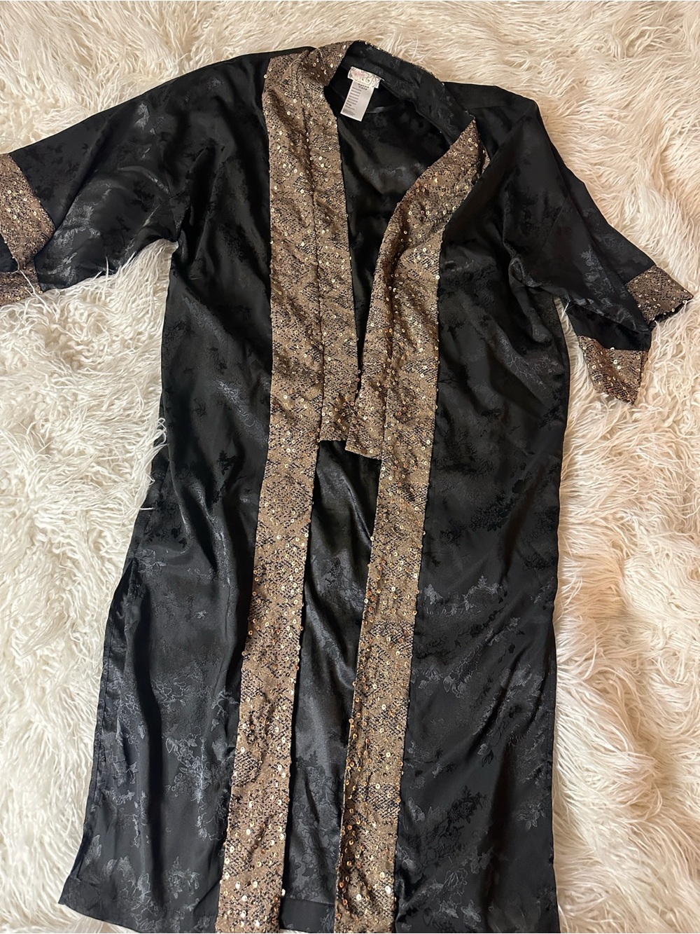 Free People Movement Black Satin Kimono Robe with Gold sequins OS - Picture 3 of 7